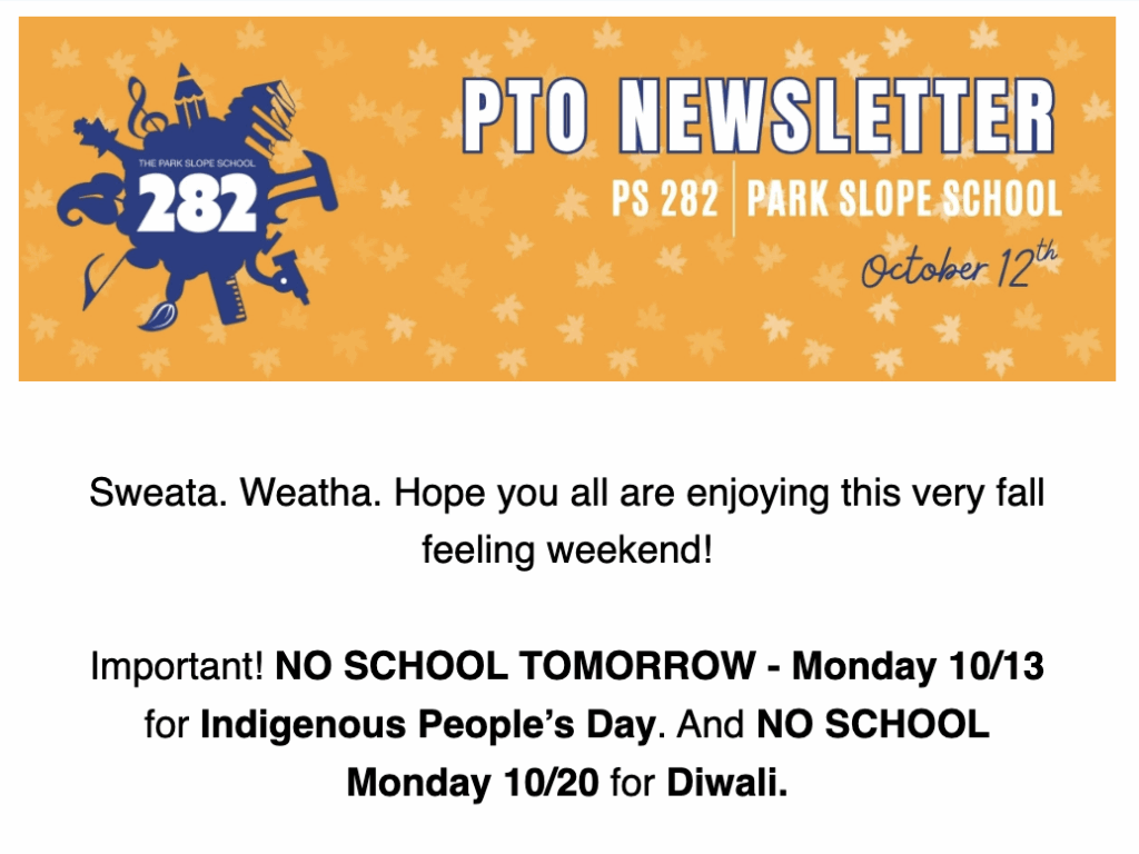 Image of newsletter October 2025 heading: orange background with falling leaves