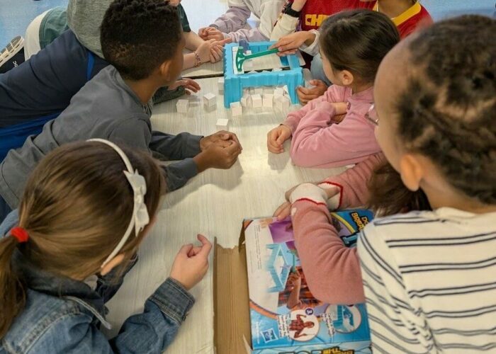 Kids playing a board game