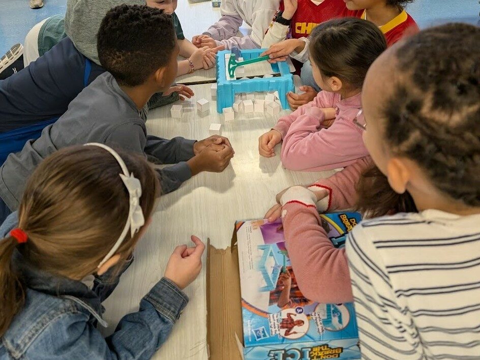 Kids playing a board game